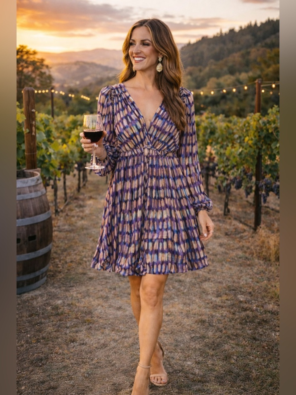 Lost + Wander Purple Blue Long Sleeve Dress 💐 Wedding Guest Garden Party Flowy